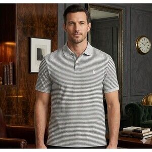 Polo Ralph Lauren Men’s L Gray Stripe Pima Soft Touch Polo Shirt White Pony Prep